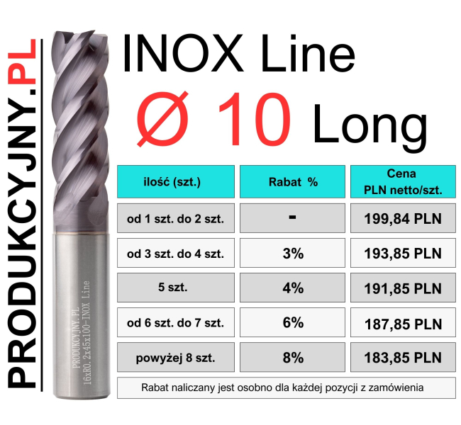 Frez fi 10 R0,2 INOX LONG